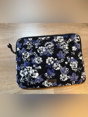 Vera Bradley Black Floral Quilted Laptop Sleeve with Purple and White Blossoms
